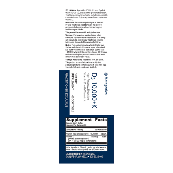D3 10,000 + K <br>High Potency, Bioactive Vitamin D with Vitamin K