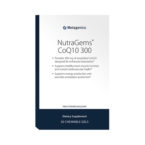 Nutra Gems® CoQ10 300 <br>Provides 300 mg of emulsified CoQ10 designed for enhanced absorption* Supports healthy heart muscle function and overall cardiovascular health* Supports energy production and provides antioxidant protection*