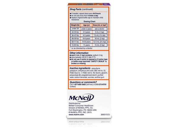 Children's Motrin Oral Suspension, Pain Relief, Ibuprofen, Grape Flavored, 4 Oz