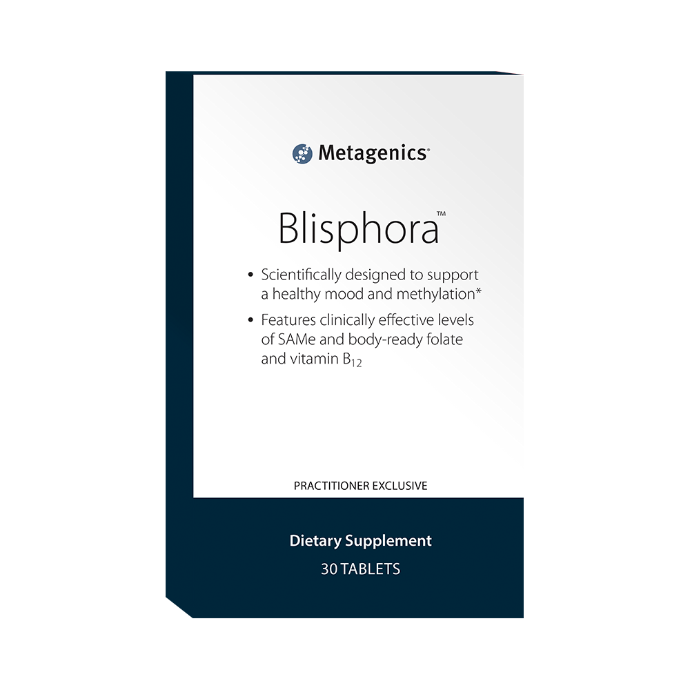 Blisphora™ <br>Scientifically designed to support a healthy mood and methylation Features clinically effective levels of SAMe and body-ready folate and vitamin B12