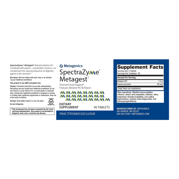 SpectraZyme® Metagest® (formerly Metagest) <br>Stomach Acid Support* Features Betaine HCl & Pepsin