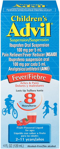 Children’s Advil Suspension (4 fl. oz, Fruit-Flavored), 100mg Ibuprofen Fever Reducer/Pain Reliever, Liquid Pain Medicine, Ages 2 – 11