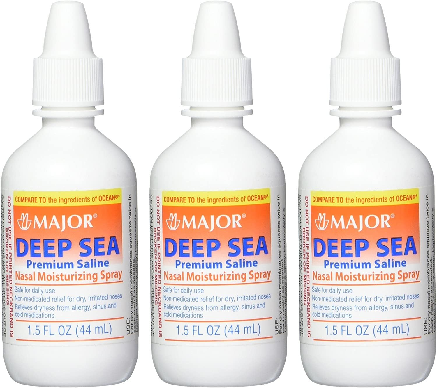 Major Pharmaceuticals Deep Sea Generic for Ocean Nasal Moisturizing Spray 1.5 Fl Oz, Pack of 3