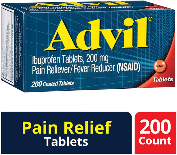 Advil Coated Tablets Pain Reliever and Fever Reducer, Ibuprofen 200mg, 200 Count