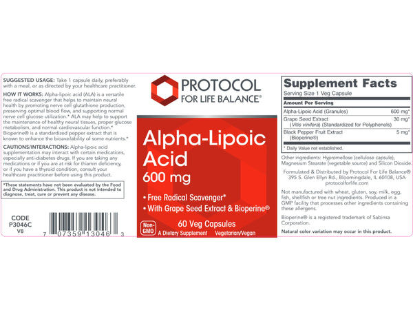 Alpha Lipoic Acid 600mg 60 Ct by Protocol for Life Balance