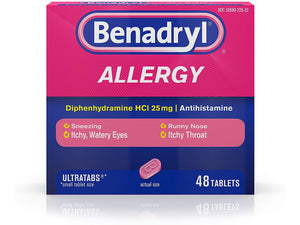Benadryl Ultratabs Antihistamine Allergy Medicine, Diphenhydramine HCl Tablets, 48 ct