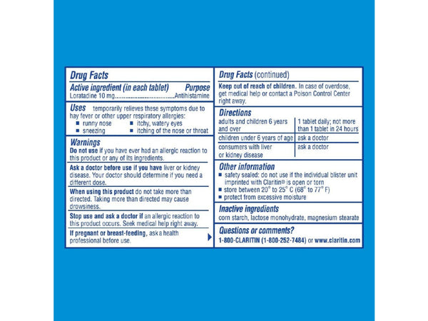 Claritin 24 Hour Non Drowsy Allergy Relief 10 Mg Tablets - 20 Count