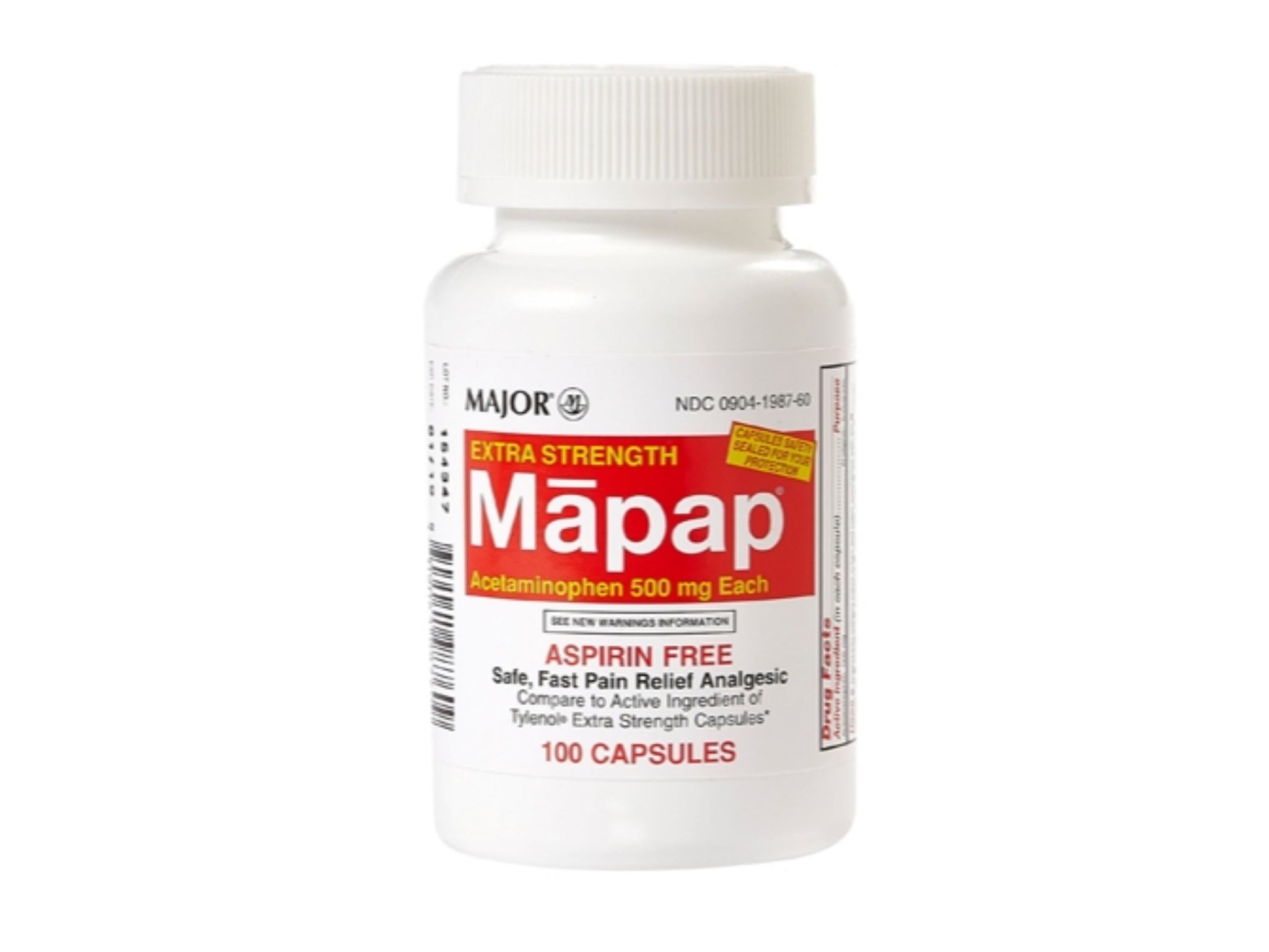 Acetaminophen 500 mg by Major Pharmaceuticals - 100 Capsules