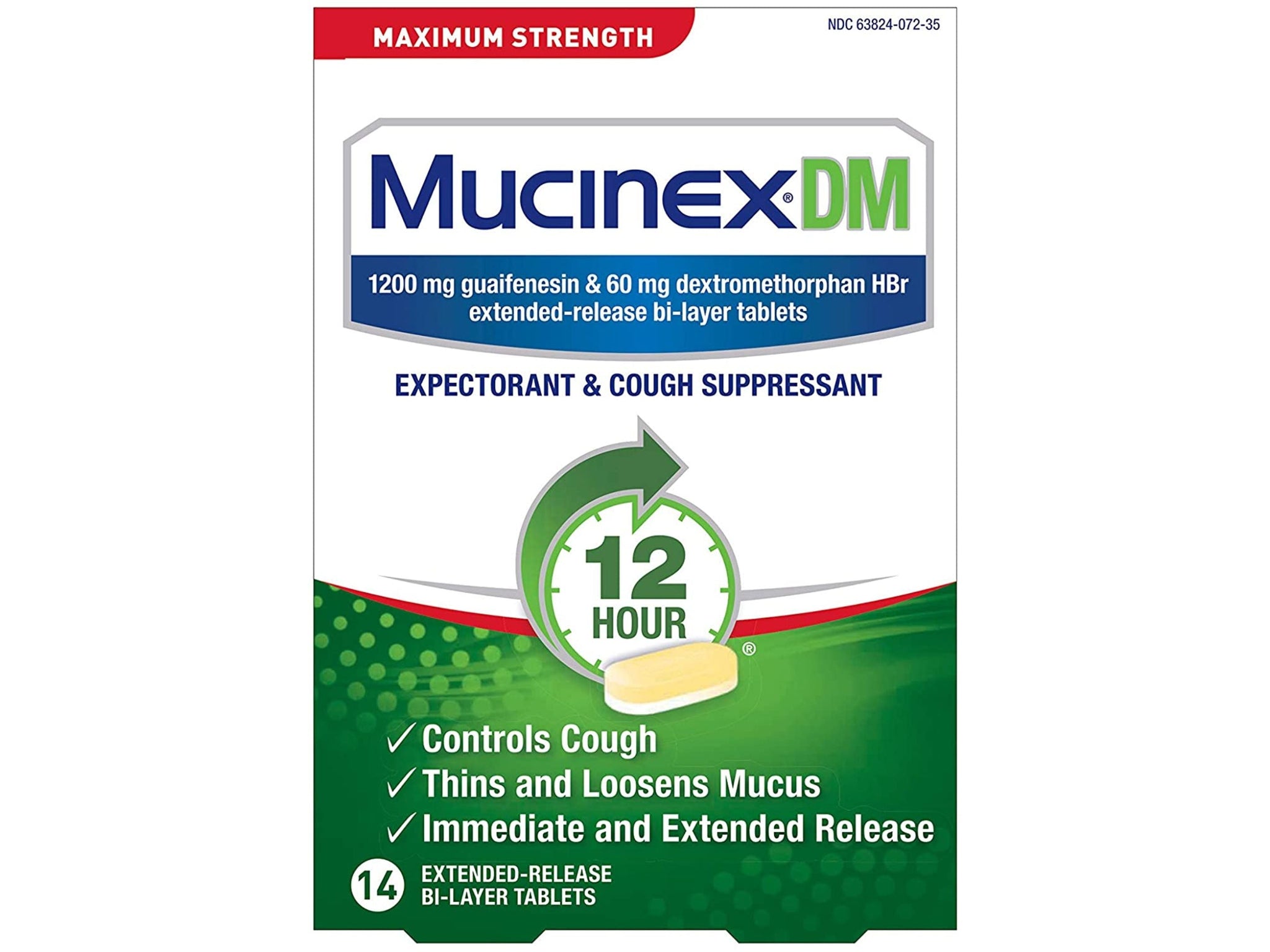 Mucinex DM Maximum Strength 12-Hour Expectorant and Cough Suppressant Tablets, 14 ct