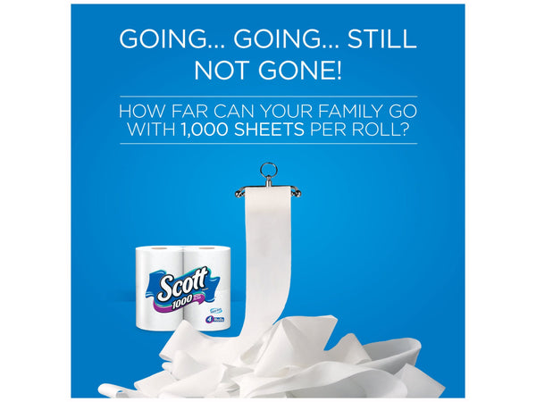 Scott 1000 Toilet Paper, 4 Rolls, 4,000 Sheets
