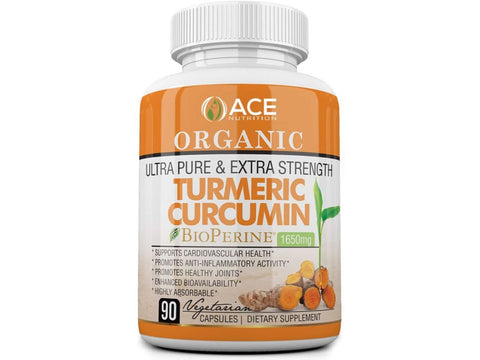 Organic Ultra Pure and Extra Strength (1650 mg) Turmeric Curcumin Extract BioPerine (90 Vegetarian Turmeric Capsules) 95% Curcuminoids