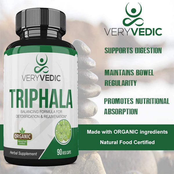 Organic Triphala Capsules Herbal Supplement (90 Veggie Capsules)