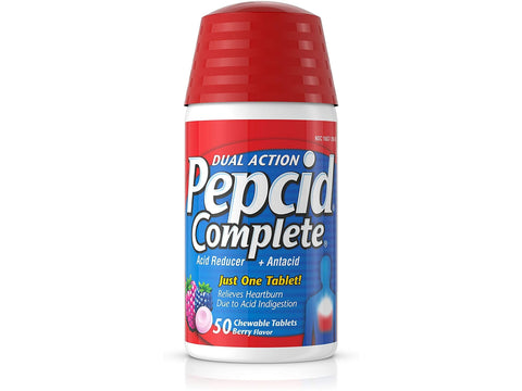 Pepcid Complete Acid Reducer + Antacid Chewable Tablets for Heartburn Relief, Berry Flavor, 50 ct.